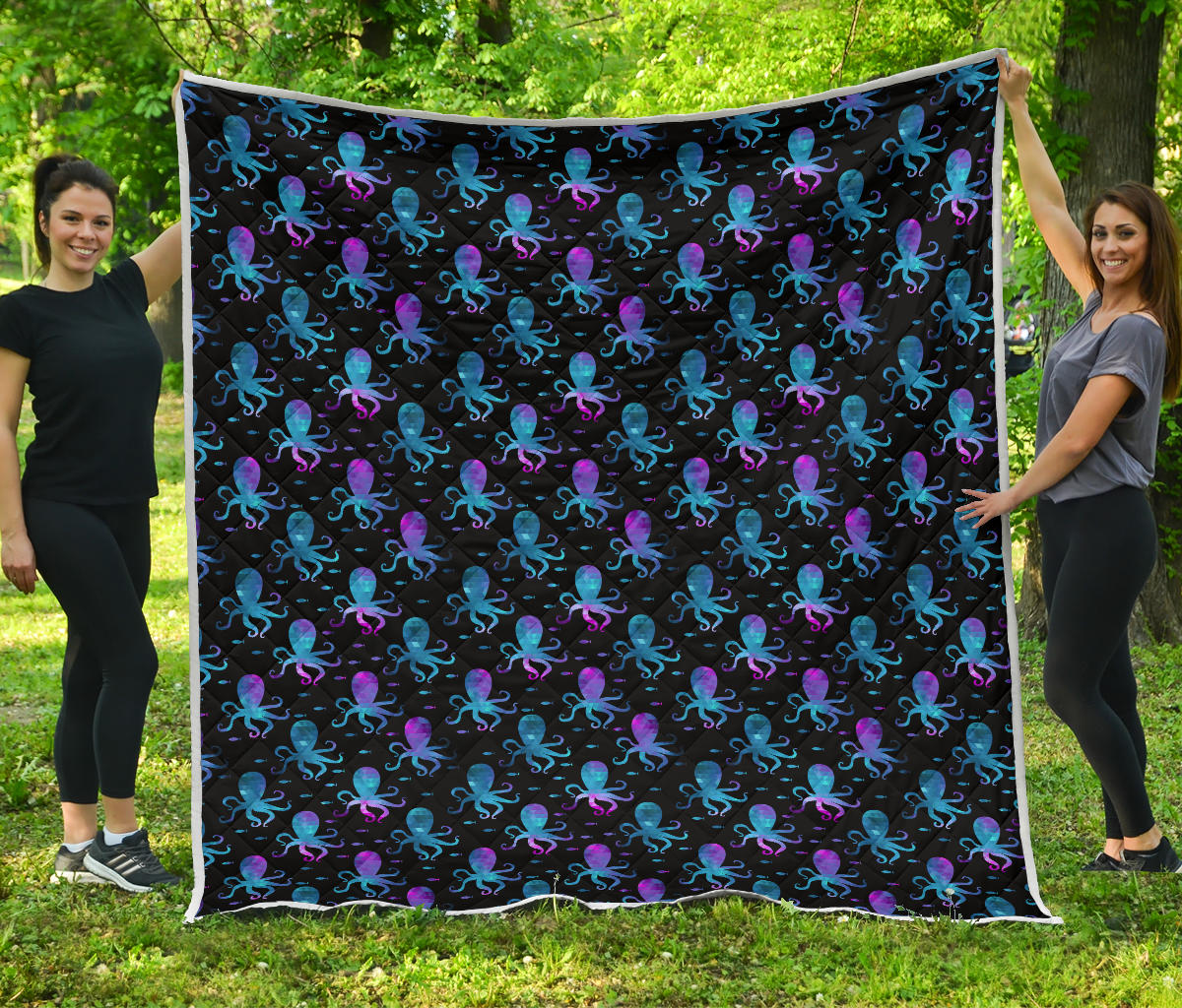 Octopus Blue Design Print Themed Quilt Bedspread