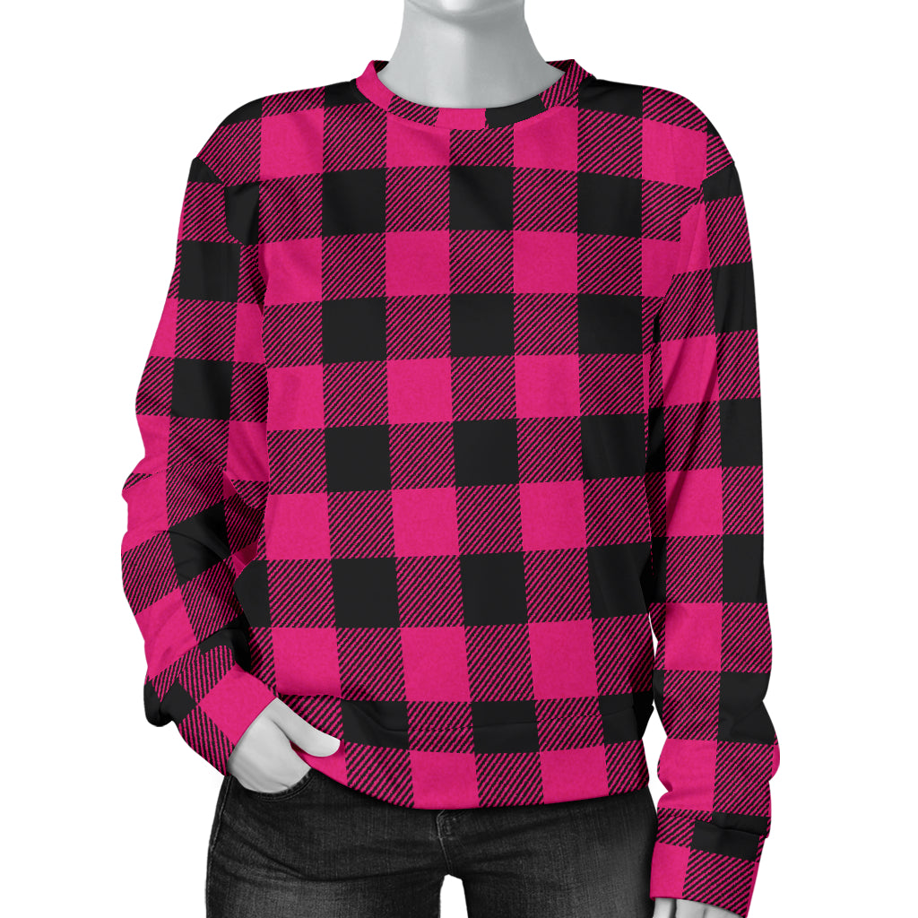 Pink Tartan Plaid Pattern Women Long Sleeve Sweatshirt