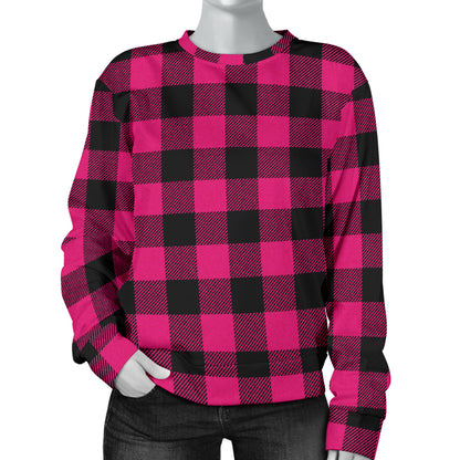 Pink Tartan Plaid Pattern Women Long Sleeve Sweatshirt
