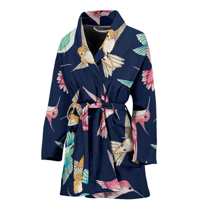 Hummingbird Cute Pattern Print Design 01 Women Bathrobe