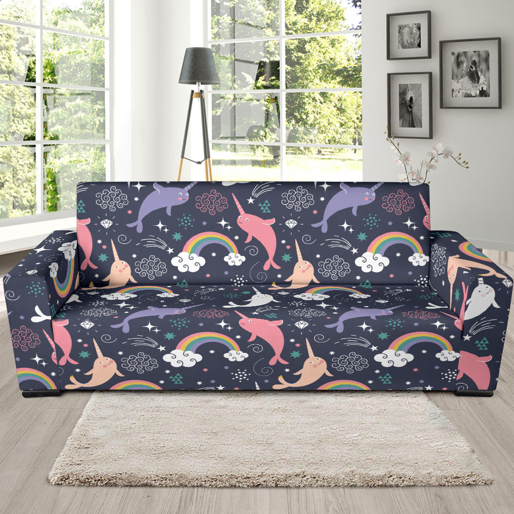 Narwhal Pattern Print Design 01 Sofa Slipcover