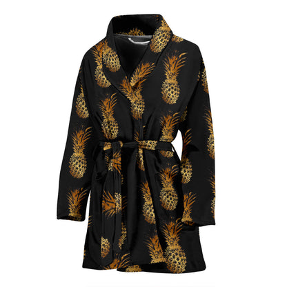 Pineapple Pattern Print Design A02 Women Bathrobe