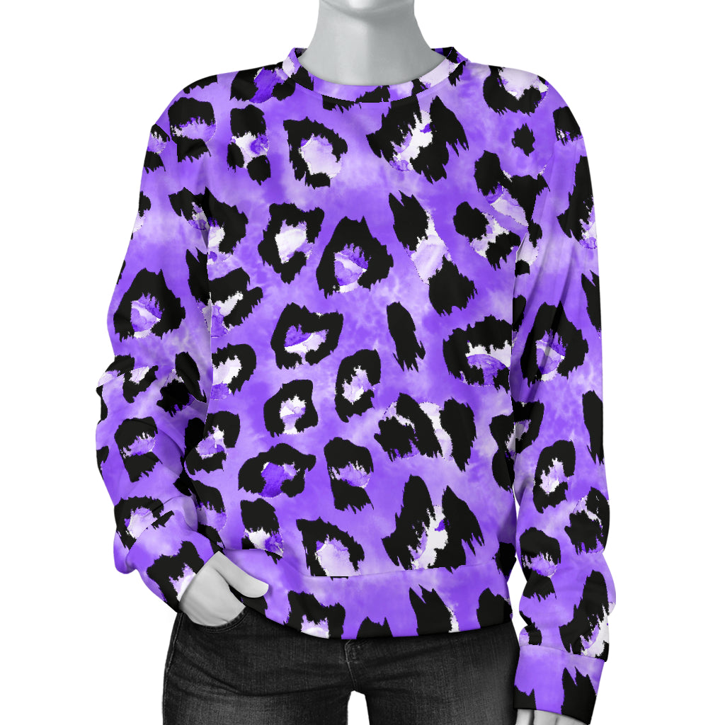 Leopard Purple Skin Print Women Long Sleeve Sweatshirt