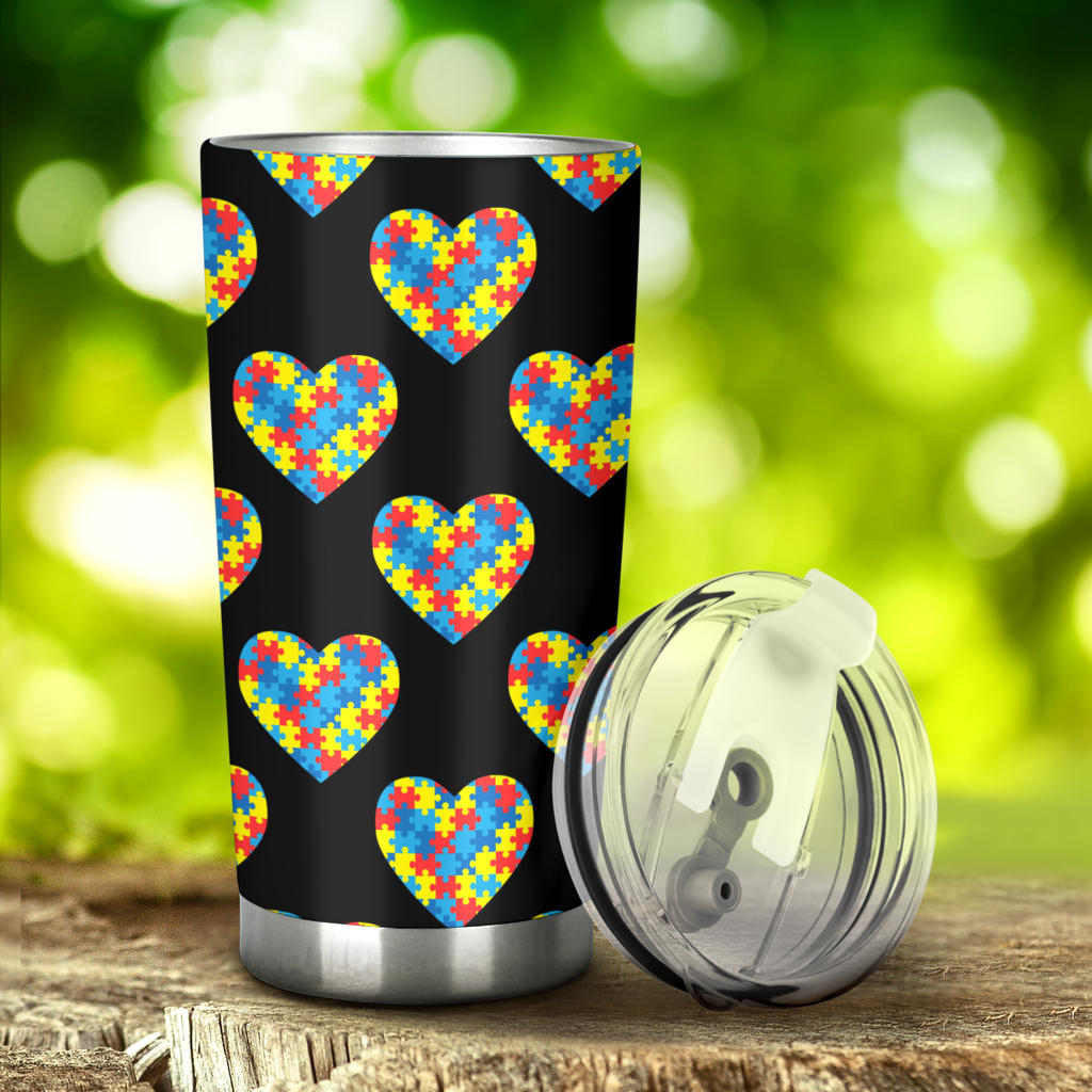 Autism Awareness Heart Design Print Tumbler