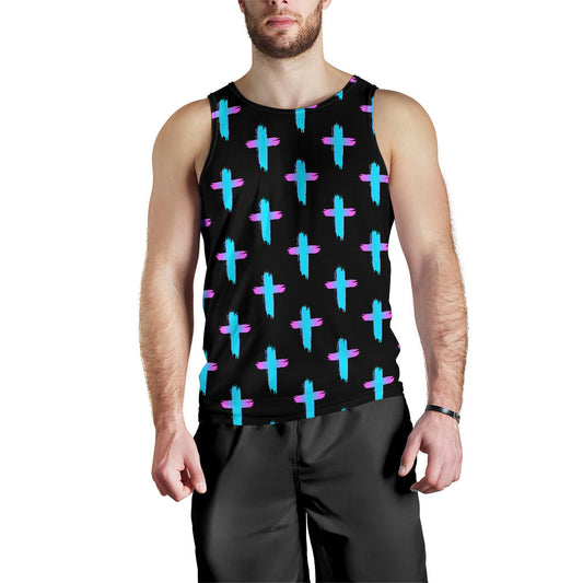Christian Cross neon Pattern Men Tank Top