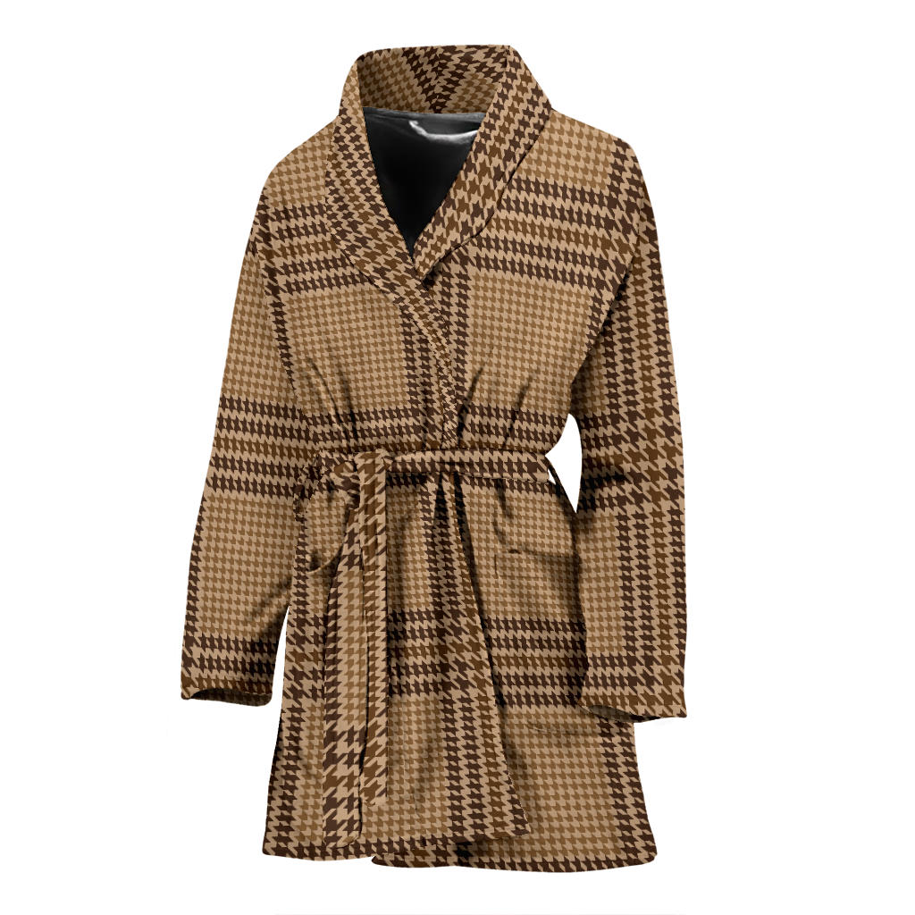 Houndstooth Brown Pattern Print Design 04 Women Bathrobe