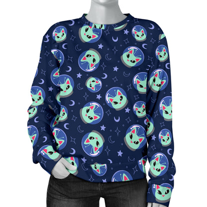Alien Cat Women Long Sleeve Sweatshirt