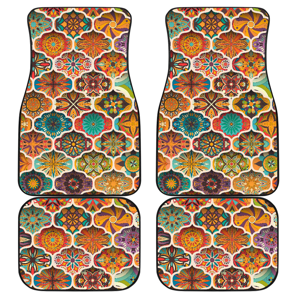 Mandala Mosaic Themed Design Print Car Floor Mats Front Back