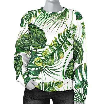 Green Pattern Tropical Palm Leaves Women Long Sleeve Sweatshirt