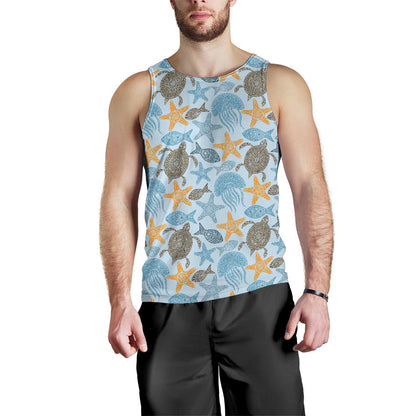 Polynesian Jellyfish Turtle Print Men Tank Top