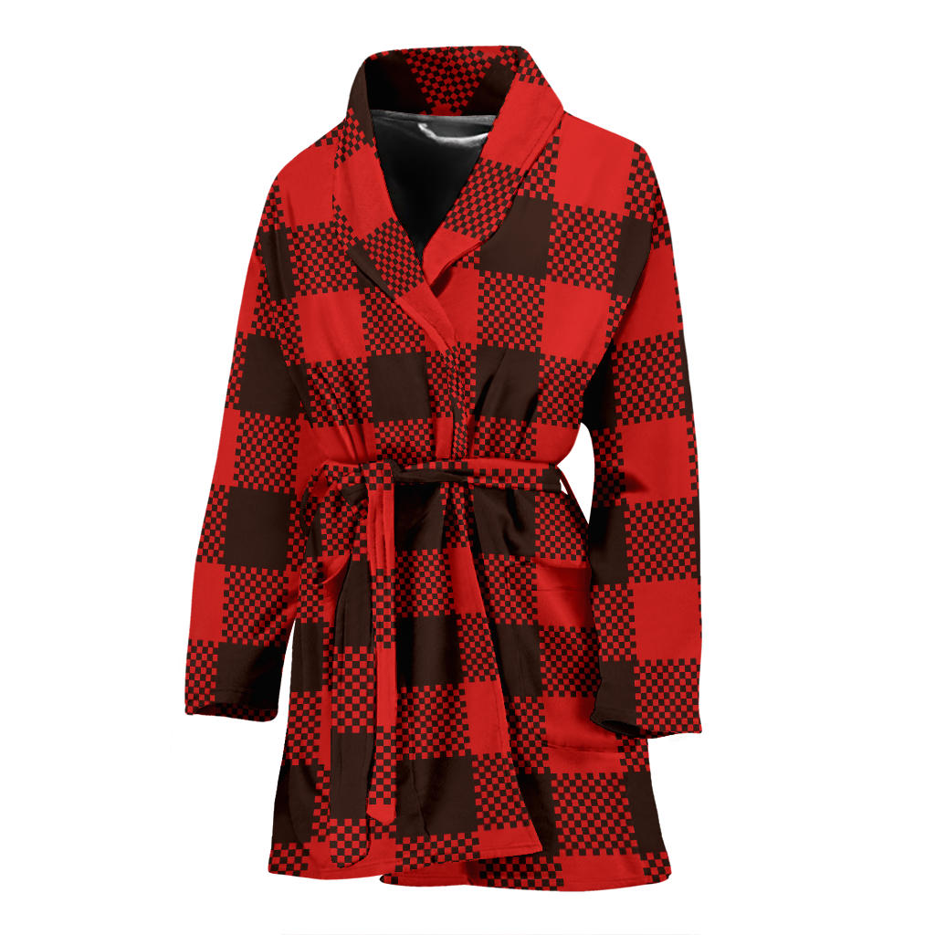 Buffalo check Red Pattern Print Design 05 Women Bathrobe