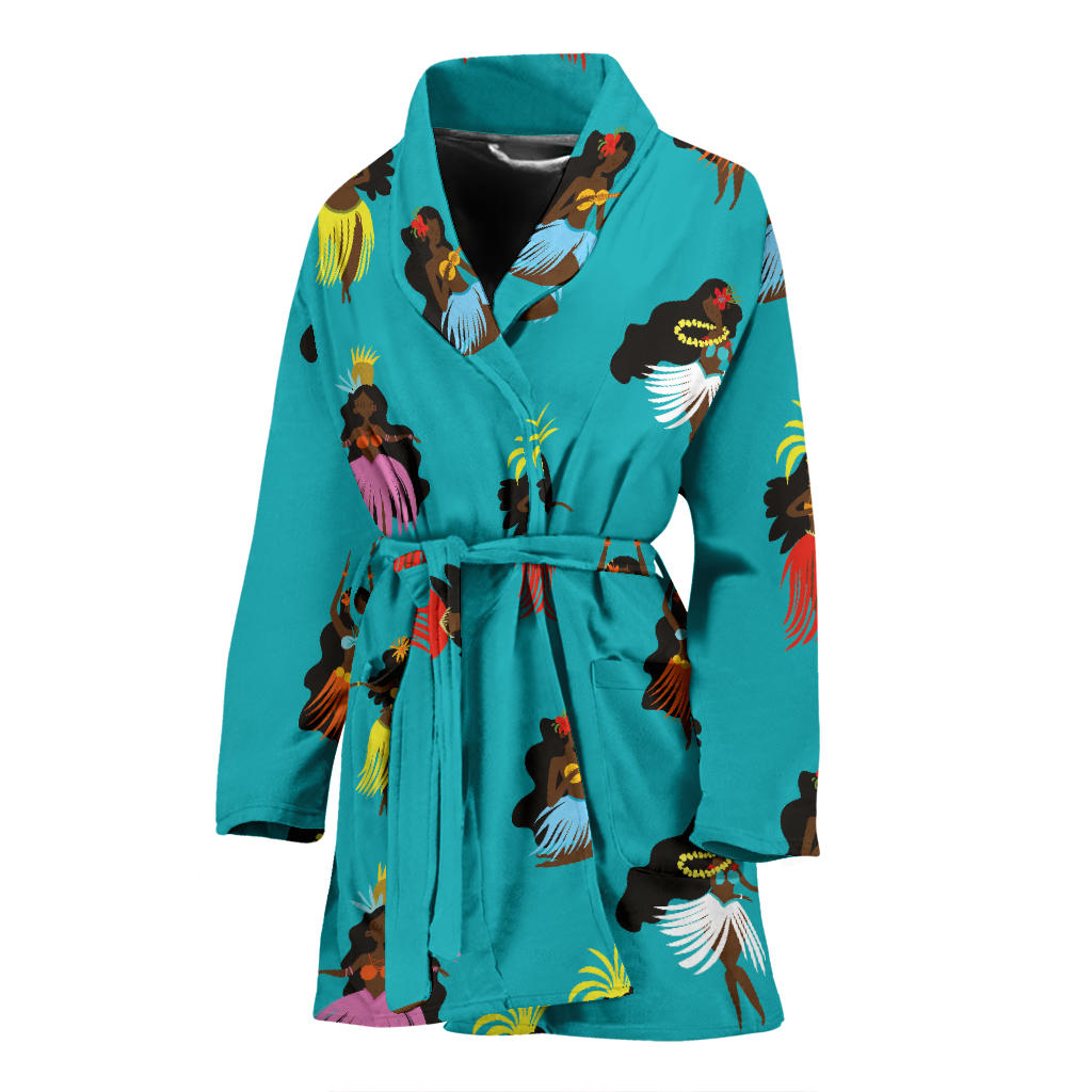 Hula Dancers Pattern Print Design 04 Women Bathrobe