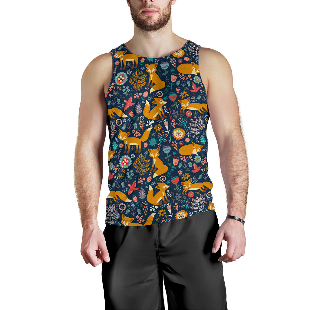 Fox Cute Jungle Print Pattern Men Tank Top