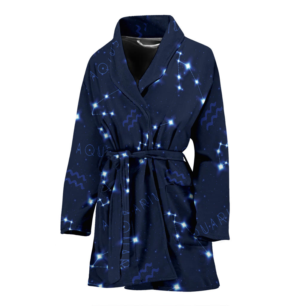 Aquarius Zodiac Pattern Print Design 02 Women Bathrobe