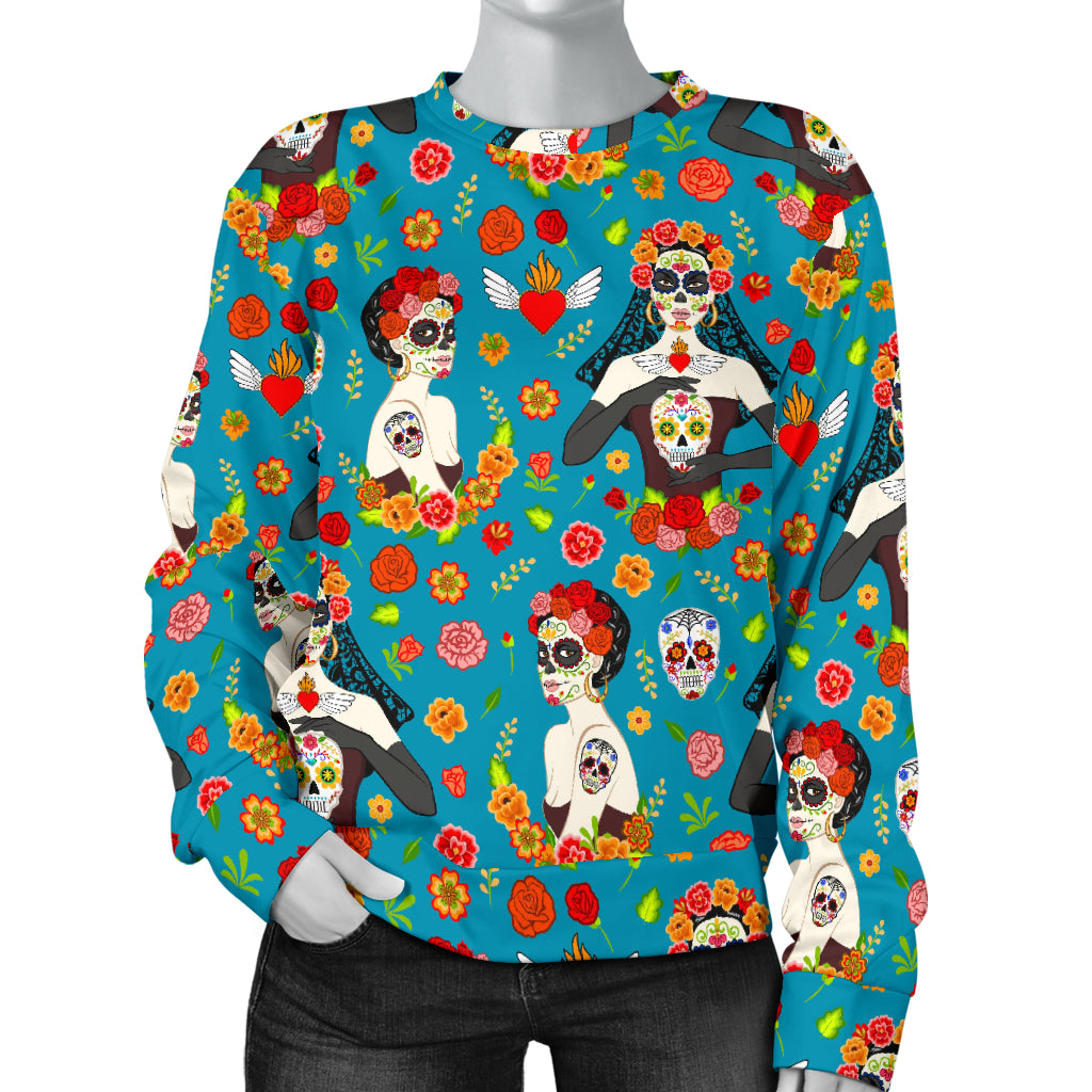 Day of the Dead Old School Girl Design Women Long Sleeve Sweatshirt