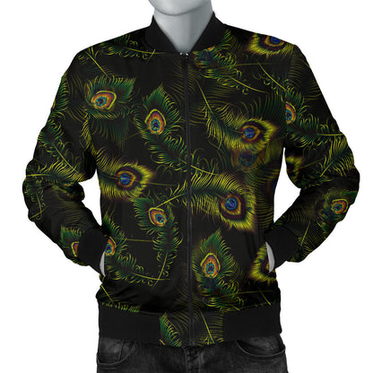 Peacock Feather Pattern Design Print Men Bomber Jacket