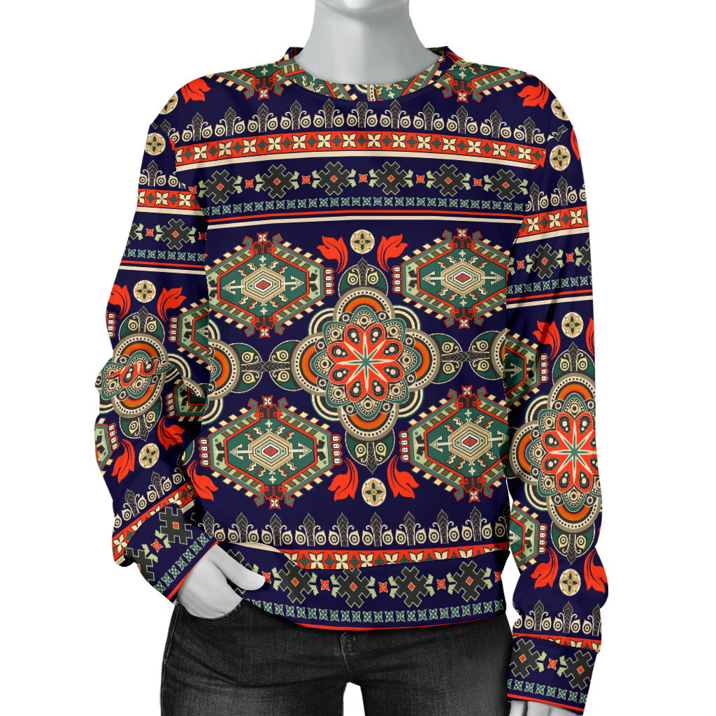 Ethnic Geometric Print Pattern Women Long Sleeve Sweatshirt