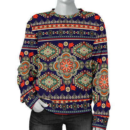Ethnic Geometric Print Pattern Women Long Sleeve Sweatshirt