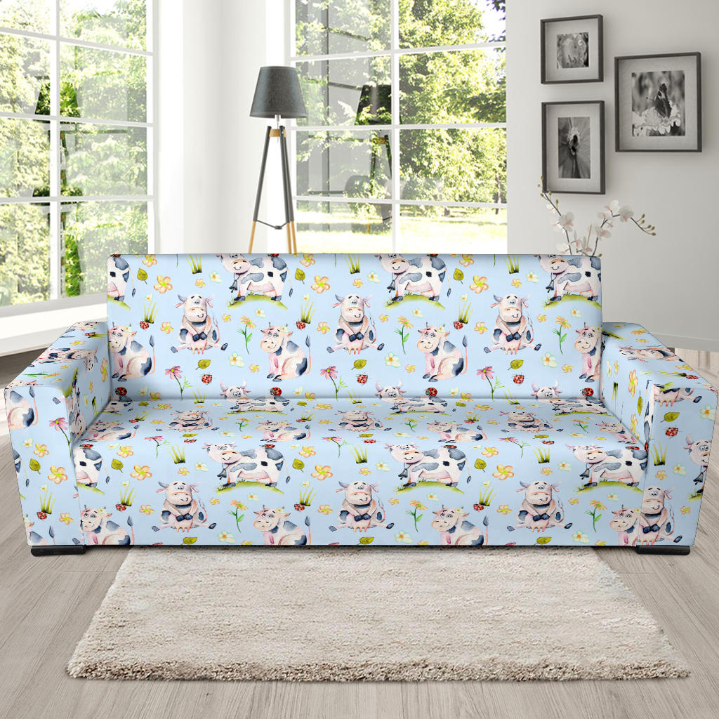 Cow Happy Pattern Print Design 05 Sofa Slipcover