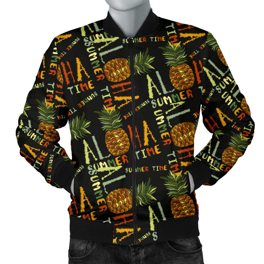 Aloha Hawaii Time Design Themed Print Men Bomber Jacket