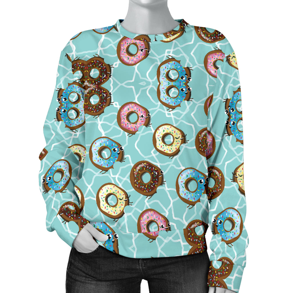 Emoji Donut Print Pattern Women Long Sleeve Sweatshirt