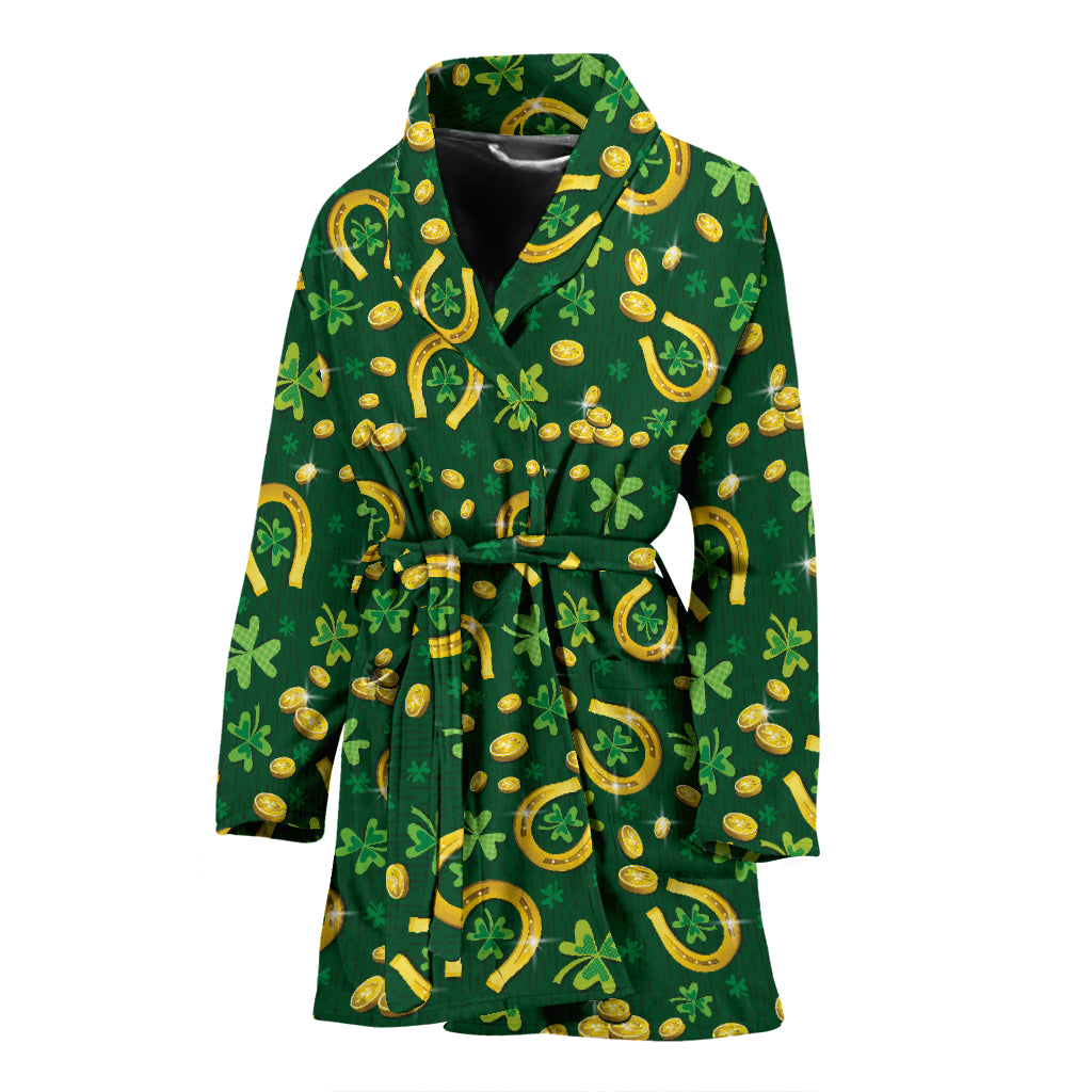 Shamrock Horse Shoes Saint Patrick's Day Print Design LKS307 Women Bathrobe
