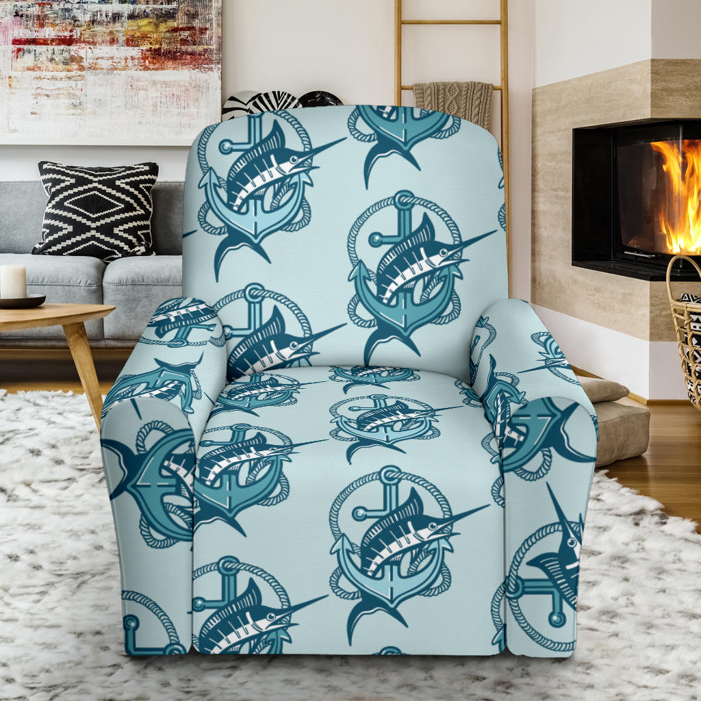 Swordfish Pattern Print Design 03 Recliner Slipcover with Pocket