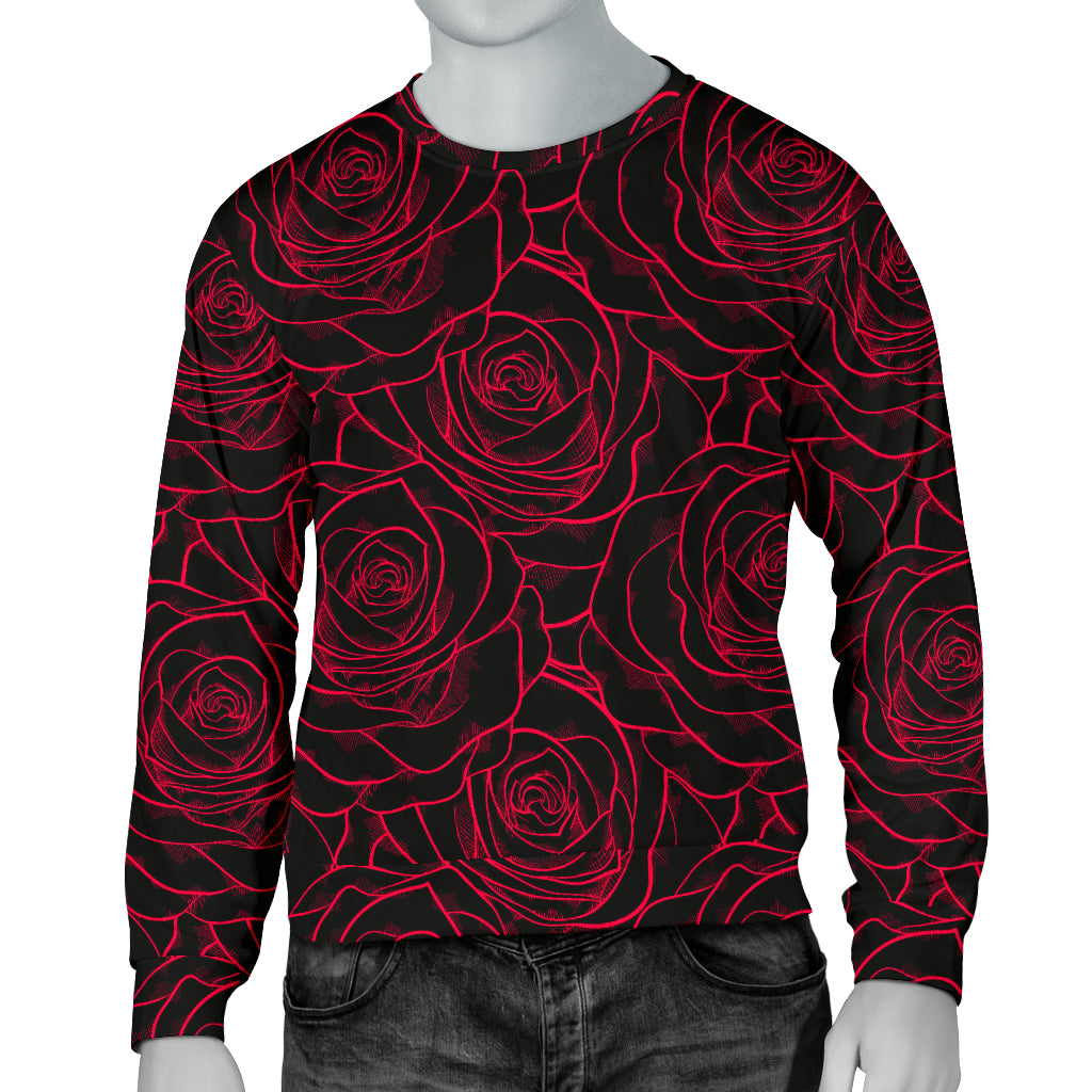 Red Rose Design Print Men Long Sleeve Sweatshirt