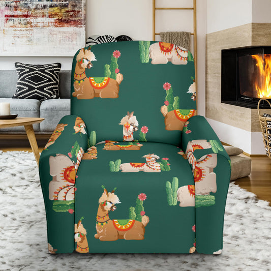 Llama Cactus Pattern Print Design 07 Recliner Slipcover with Pocket