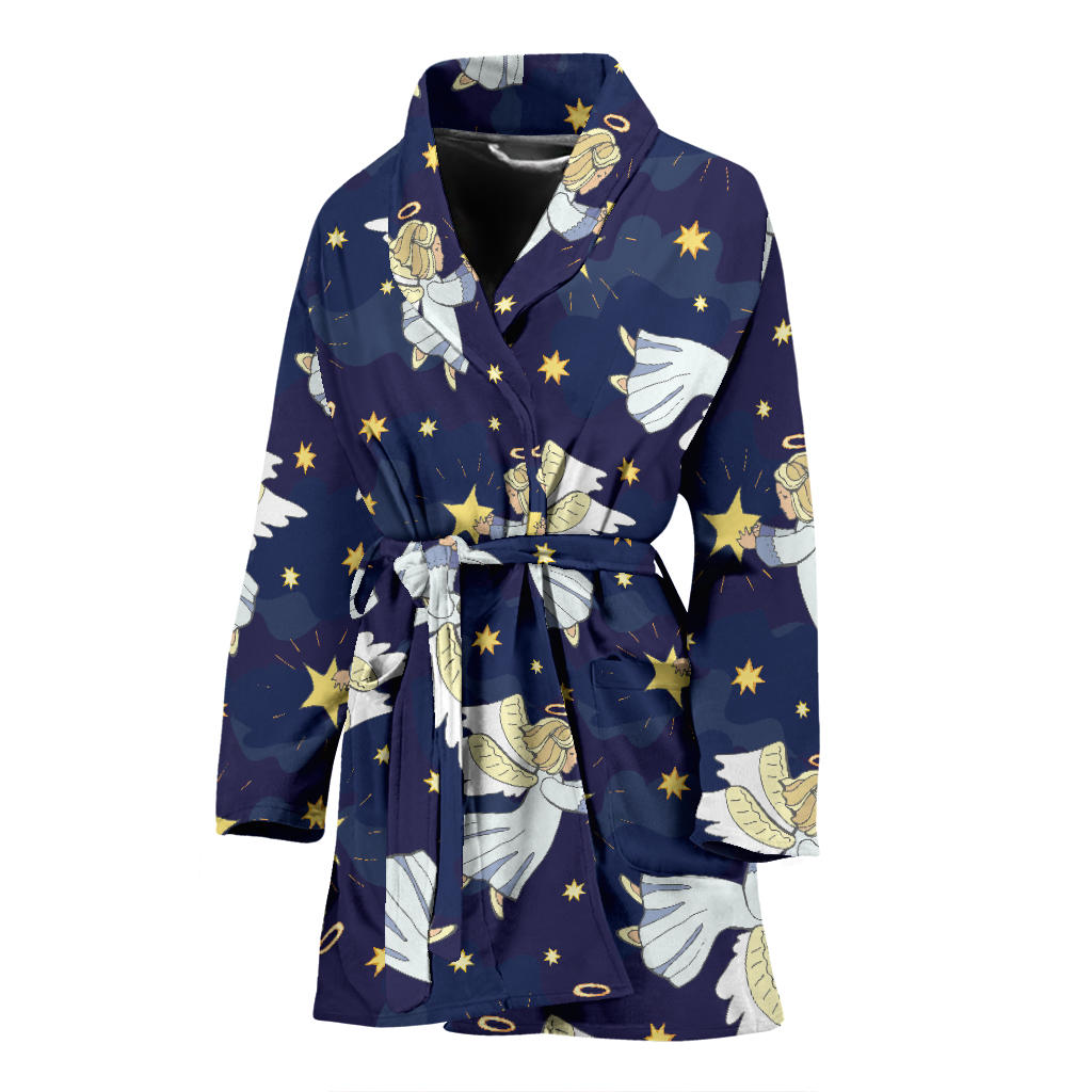 Angel Pattern Print Design 06 Women Bathrobe