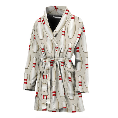 Bowling Pin Pattern Print Design 01 Women Bathrobe