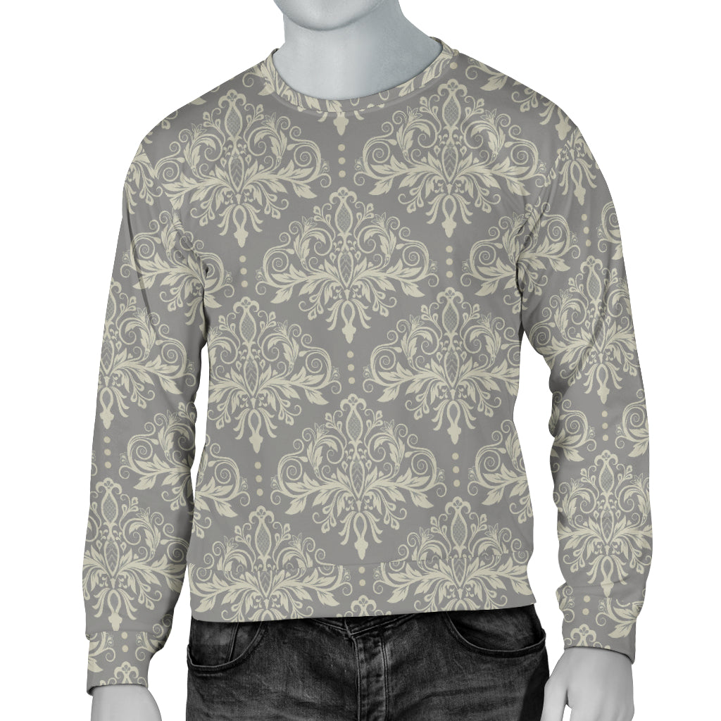 Damask Grey Elegant Print Pattern Men Long Sleeve Sweatshirt