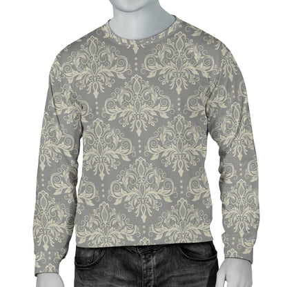 Damask Grey Elegant Print Pattern Men Long Sleeve Sweatshirt
