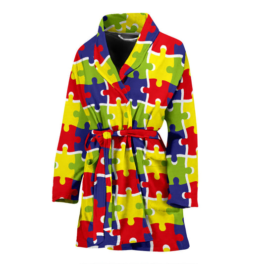 Autism Awareness Pattern Print Design 03 Women Bathrobe
