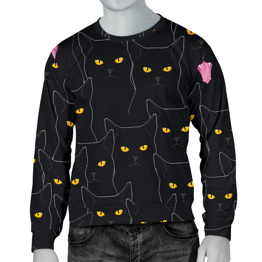Black Cat Yellow Eyes Print Pattern Men Long Sleeve Sweatshirt