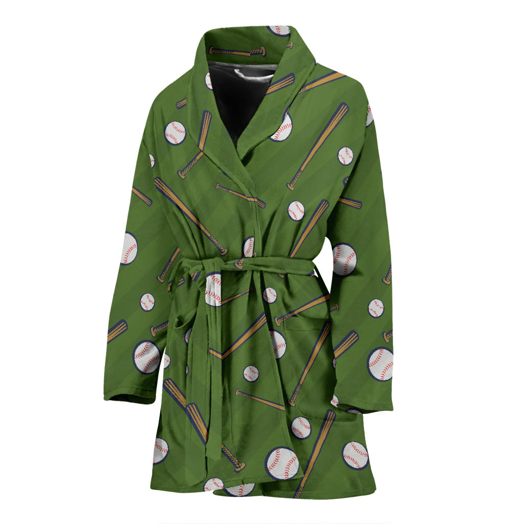 Baseball Pattern Print Design 02 Women Bathrobe