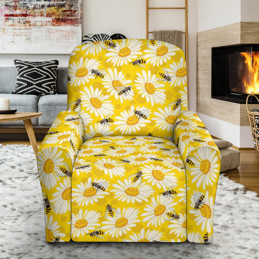 Bee Daisy Pattern Print Design 06 Recliner Slipcover with Pocket