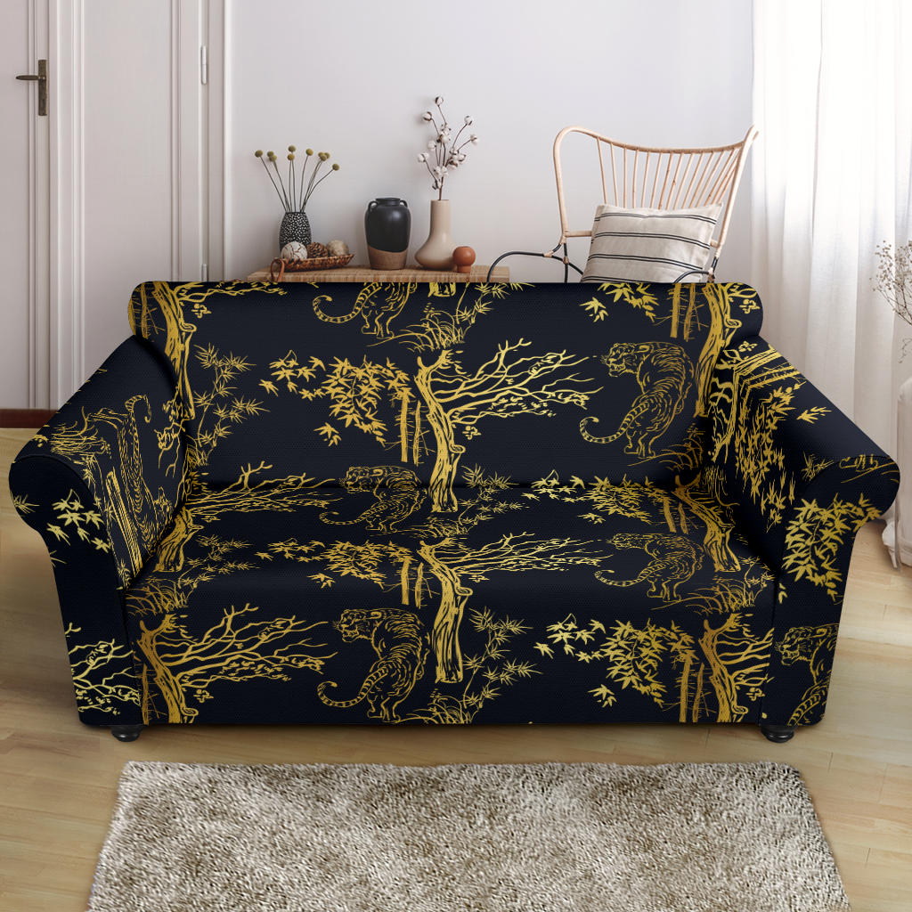 Tiger Gold Print Design LKS307 Loveseat Couch Slipcover