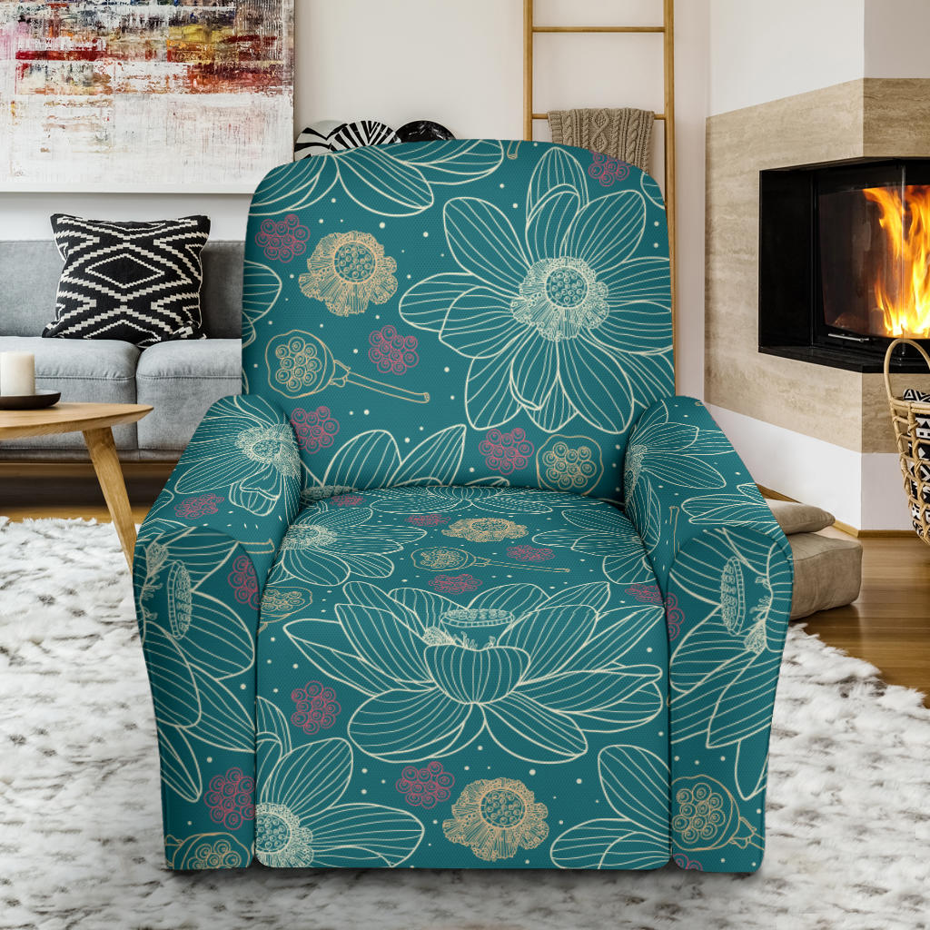 Lotus Pattern Print Design 01 Recliner Slipcover with Pocket