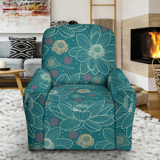 Lotus Pattern Print Design 01 Recliner Slipcover with Pocket