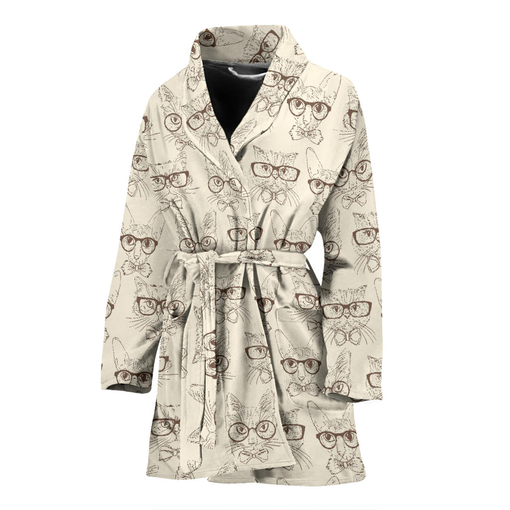 Cat Pattern Print Design 02 Women Bathrobe