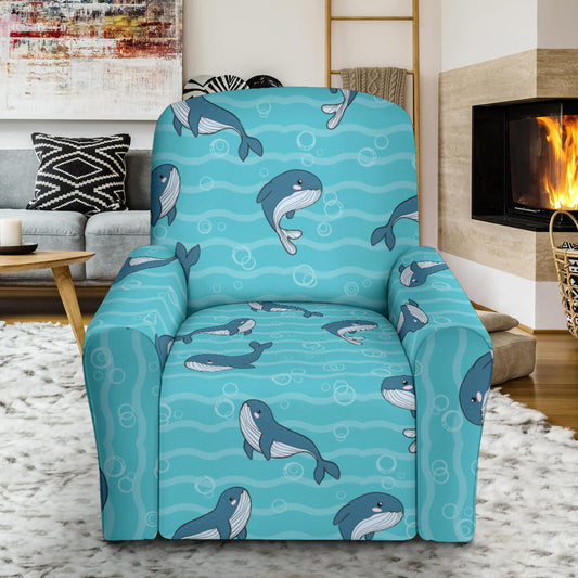 Whale Print Design LKS303 Recliner Slipcover with Pocket