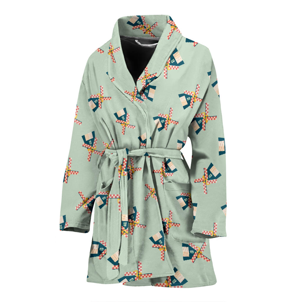 Windmill Pattern Print Design 02 Women Bathrobe