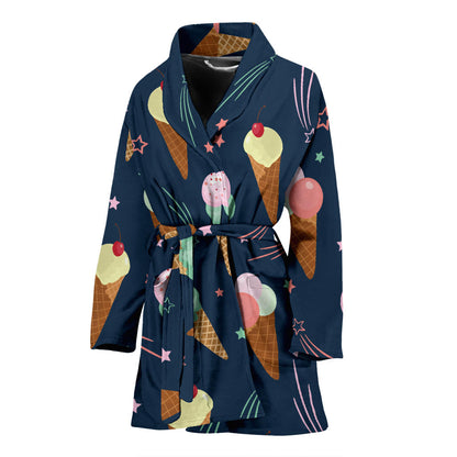 Ice Cream Pattern Print Design 04 Women Bathrobe