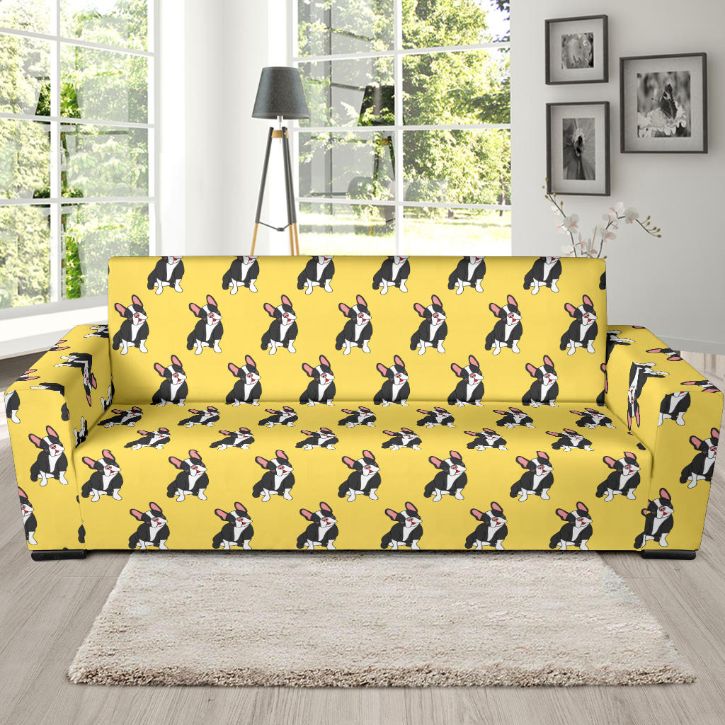 Boston Terrier Pattern Print Design 06 Sofa Slipcover