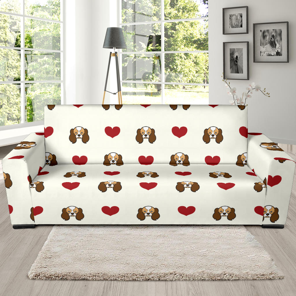 Cavalier King Charles Spaniels Pattern Print Design 01 Sofa Slipcover