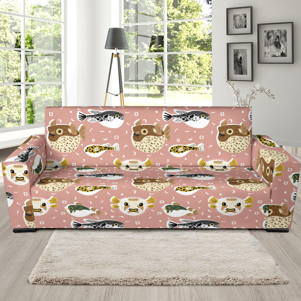 Fugu Cute Pattern Print Design 01 Sofa Slipcover