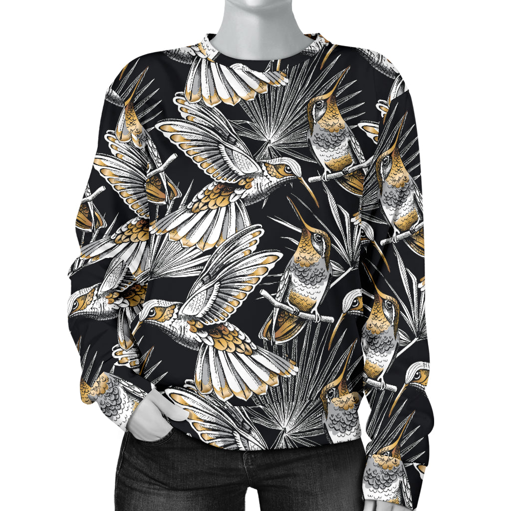 Hummingbird Gold Design Themed Print Women Long Sleeve Sweatshirt