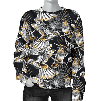Hummingbird Gold Design Themed Print Women Long Sleeve Sweatshirt