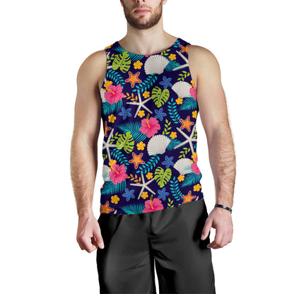 Beach Seashell Floral Theme Men Tank Top